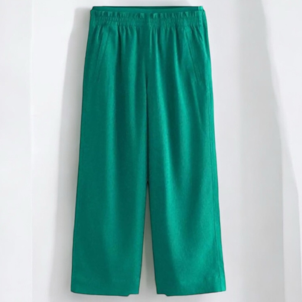 Athleta NWT Cropped Pants Echo Elastic Waist Wide Leg‎ Pull On Green Size 10
